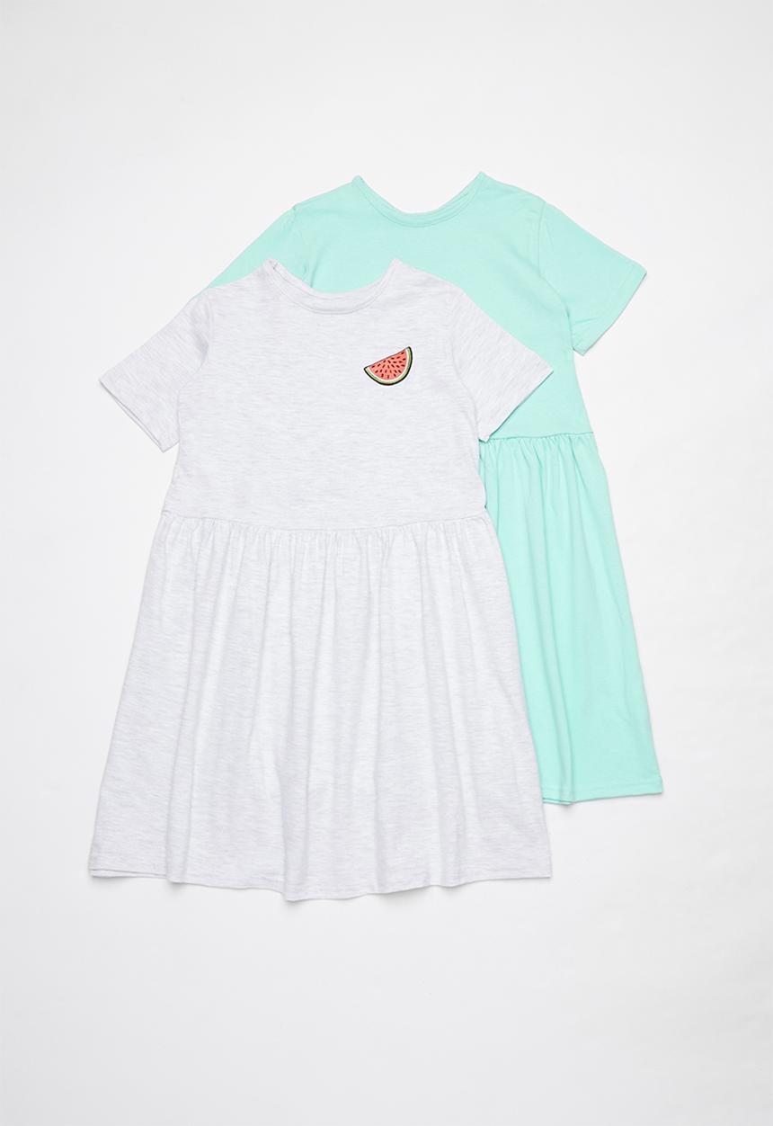 Pop Candy - Girls 2 pack short sleeve dress - mint & grey