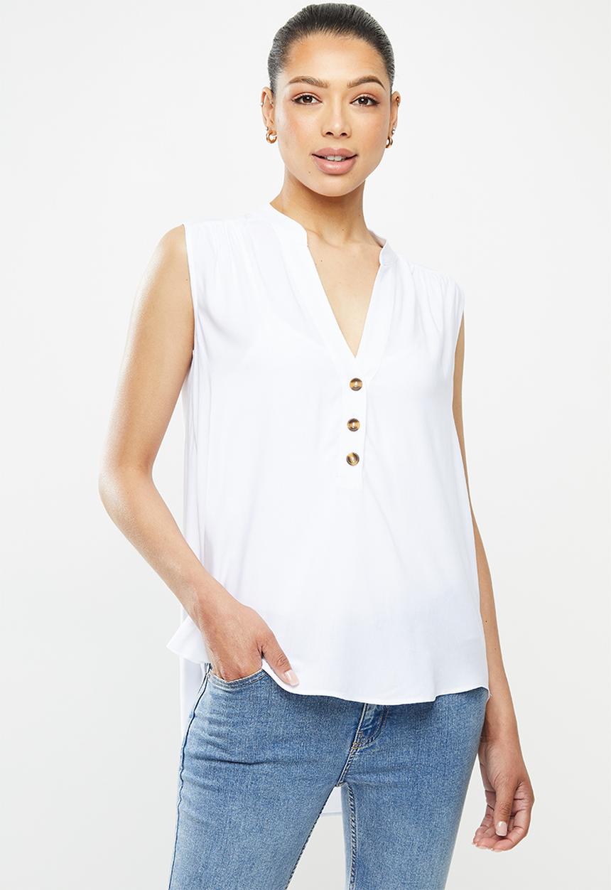 edit - Wide hem hi low vest - white