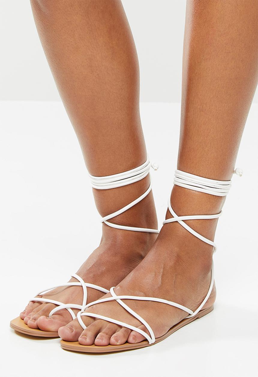 Public Desire - Sunset strappy lace up flat sandal - white