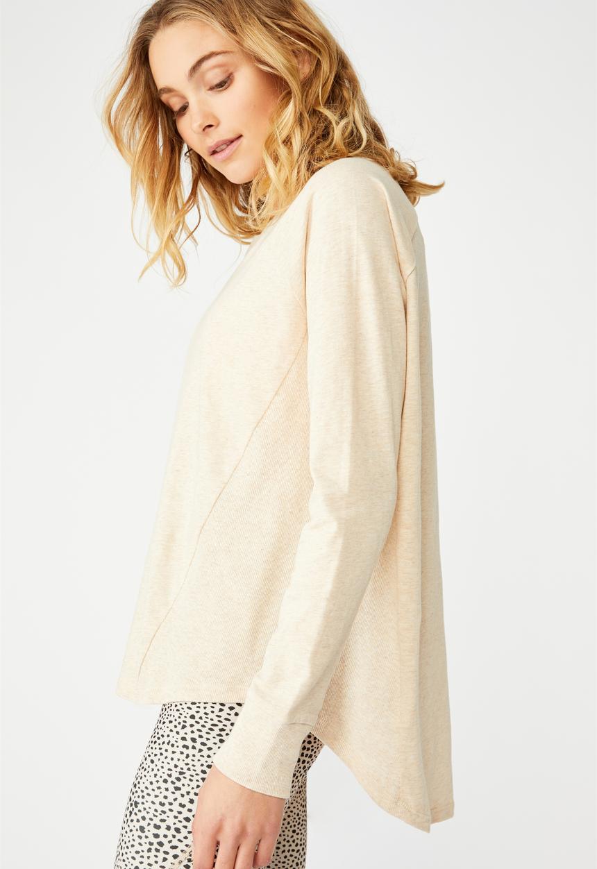 Cotton On - Active rib long sleeve top - oatmeal marle