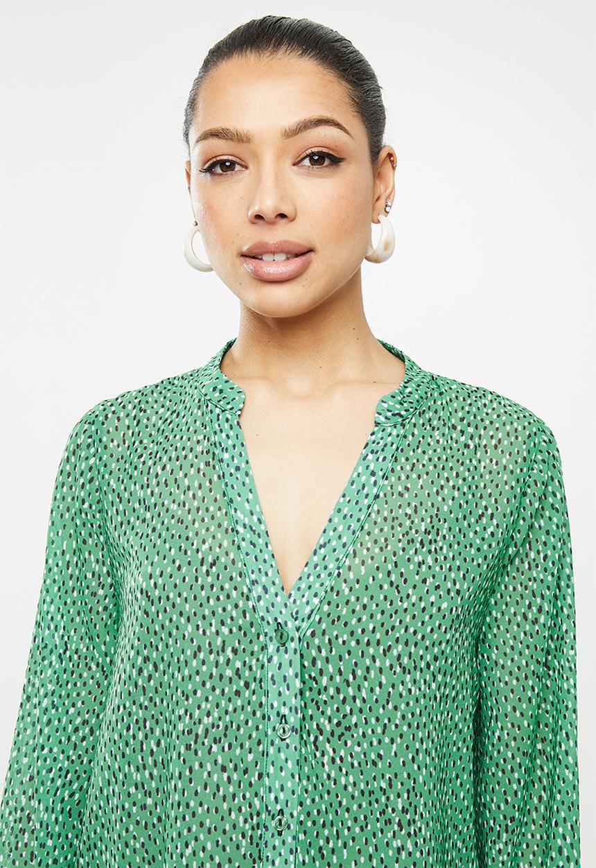 edit - Chiffon mandarin collar shirt - green 