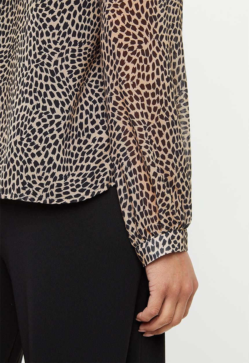 edit - Chiffon mandarin collar shirt - stone & black 