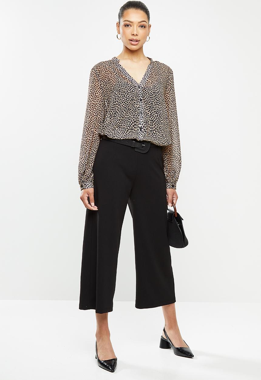 edit - Chiffon mandarin collar shirt - stone & black 