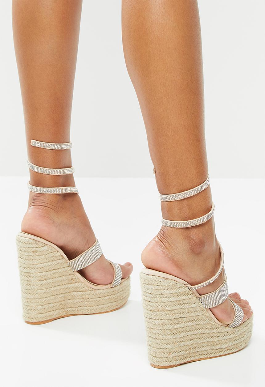 Public Desire - Lux diamante upper espadrille wedge heel - neutral