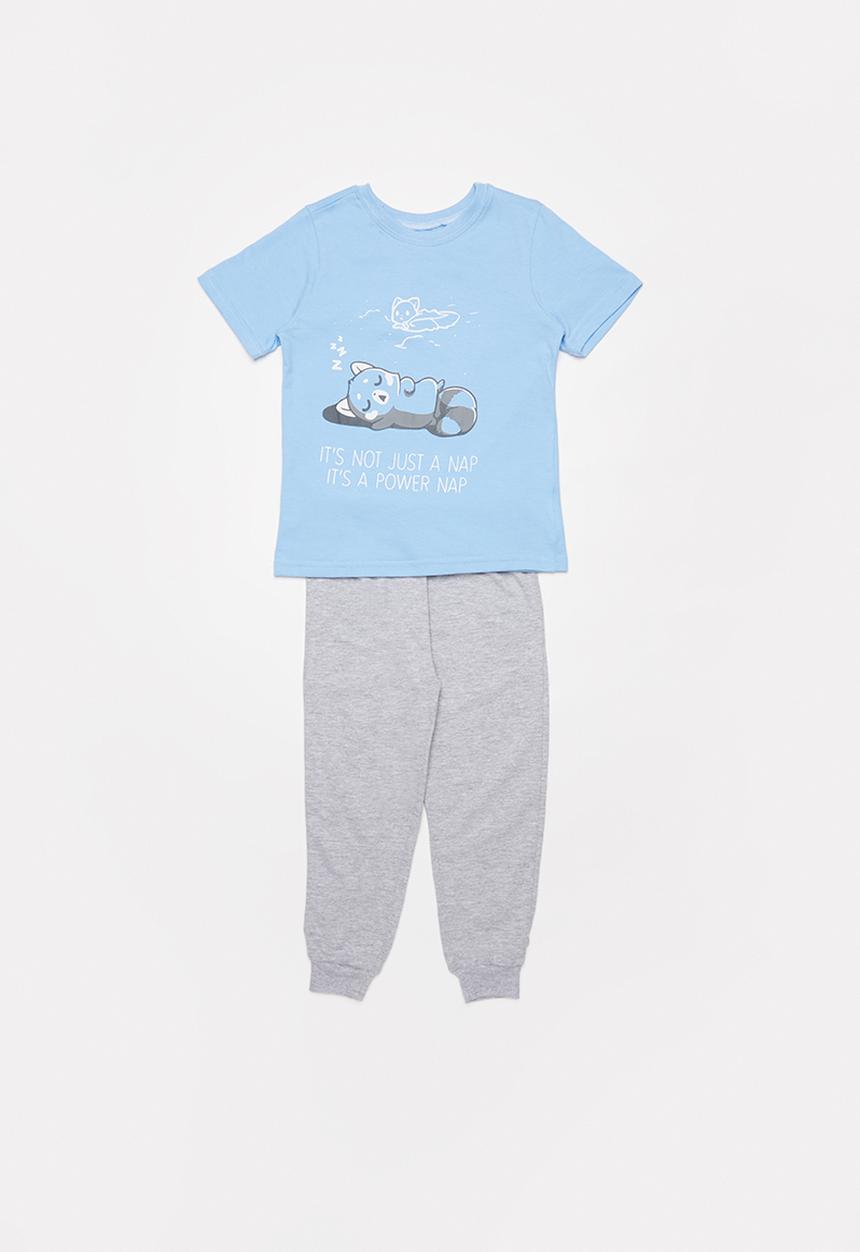 Pop Candy - Pants & short sleeve tee pj set - grey & blue 