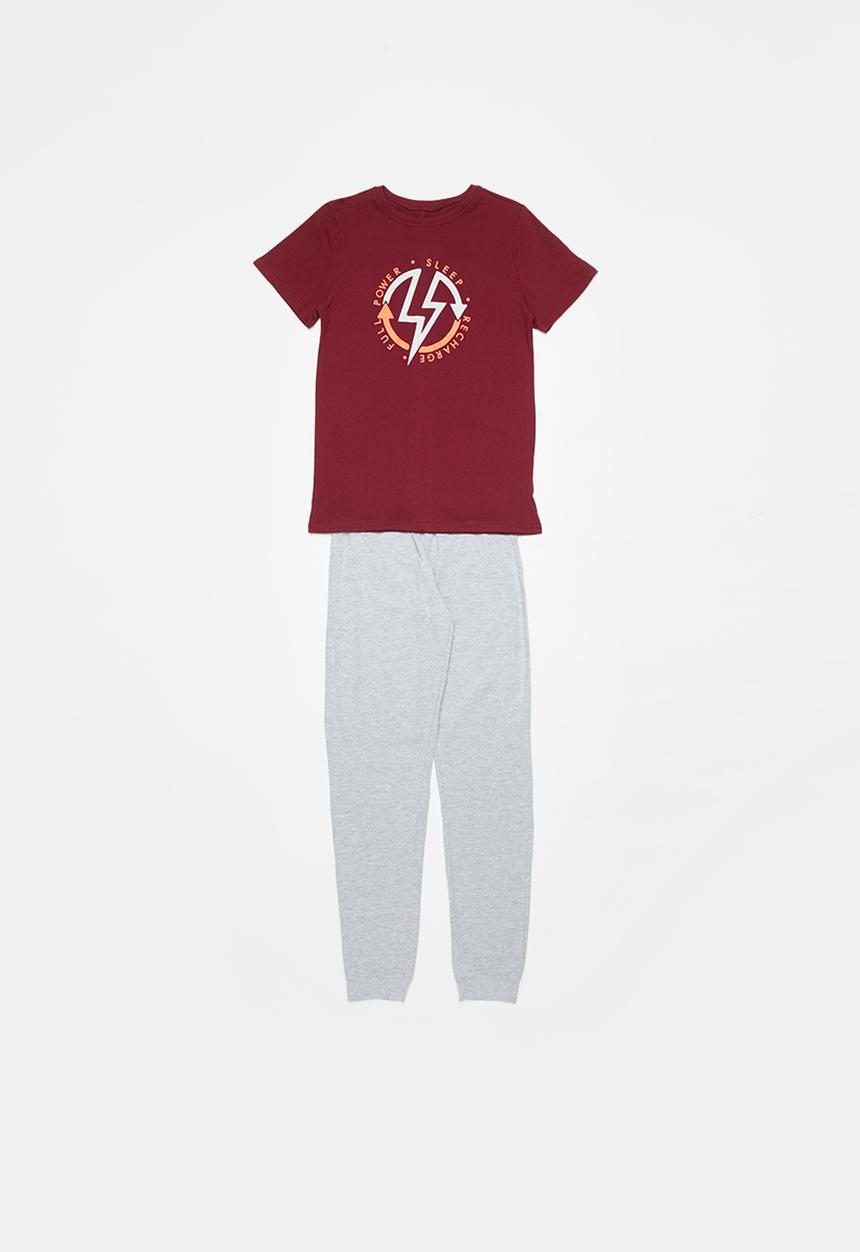 Rebel Republic - Tee & pants pj set - burgundy & grey 