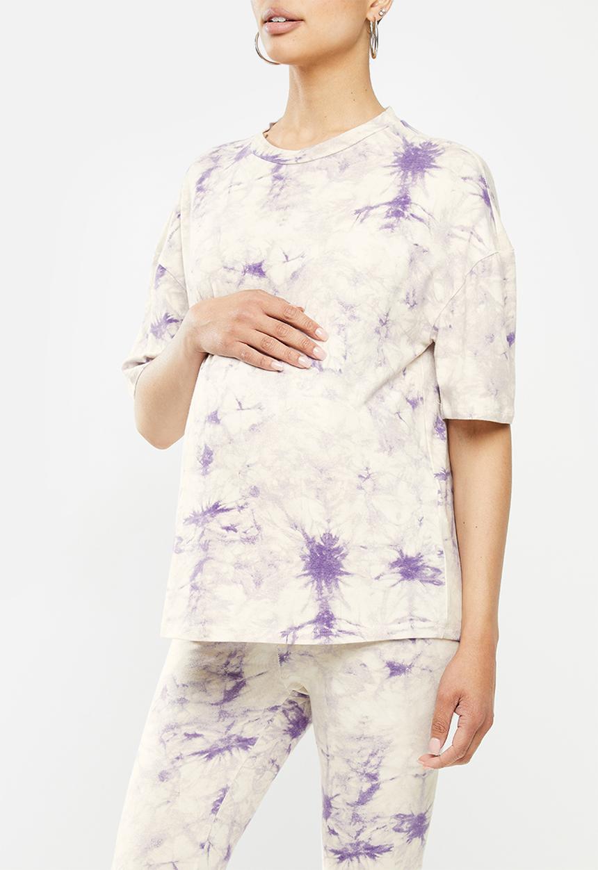 Missguided - Maternity tie dye T-shirt - white & purple