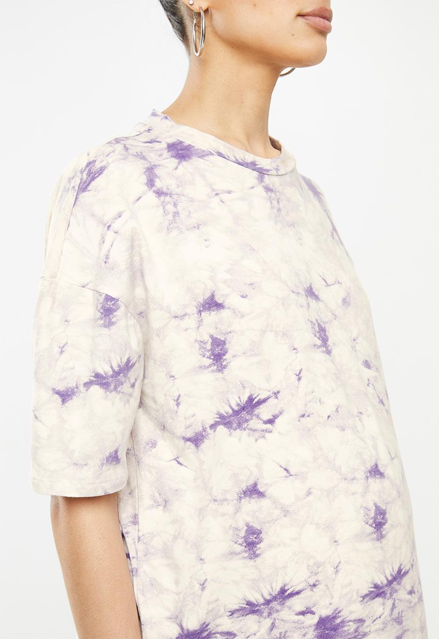 Missguided - Maternity tie dye T-shirt - white & purple