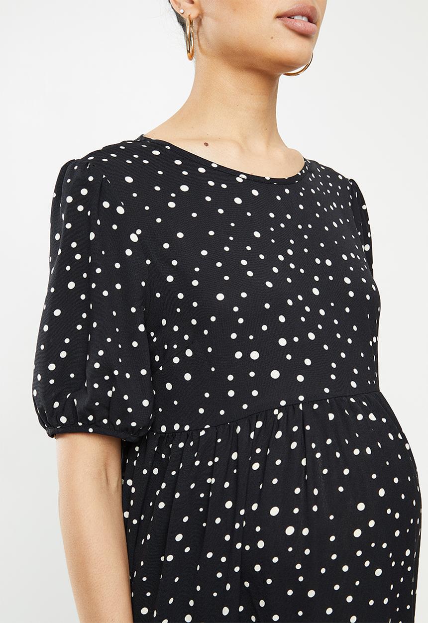 Missguided - Maternity polka dot midaxi smock dress - black & white