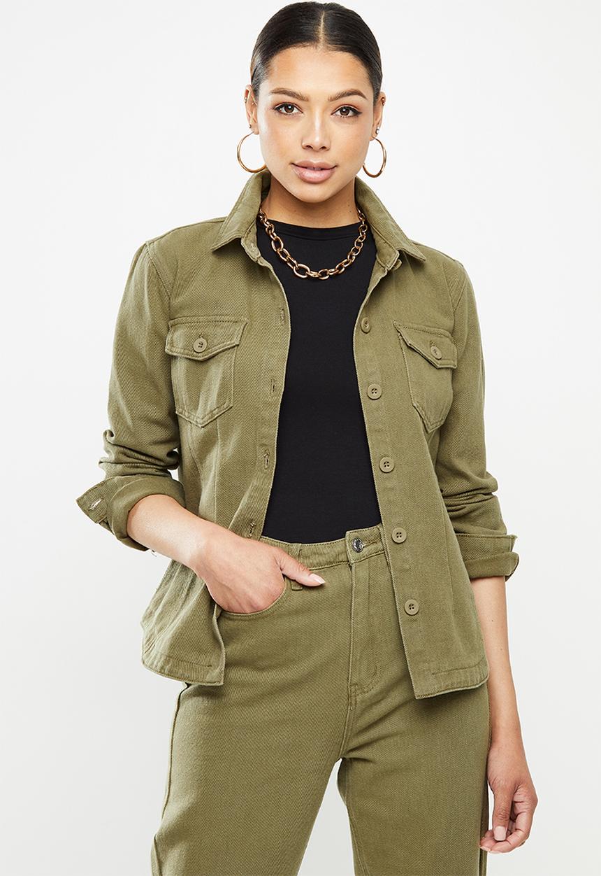 Missguided - Denim shirt co ord - khaki