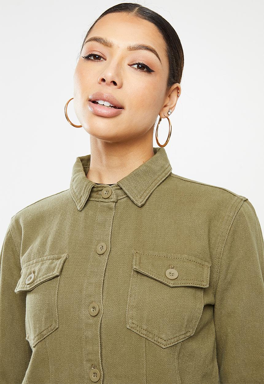 Missguided - Denim shirt co ord - khaki
