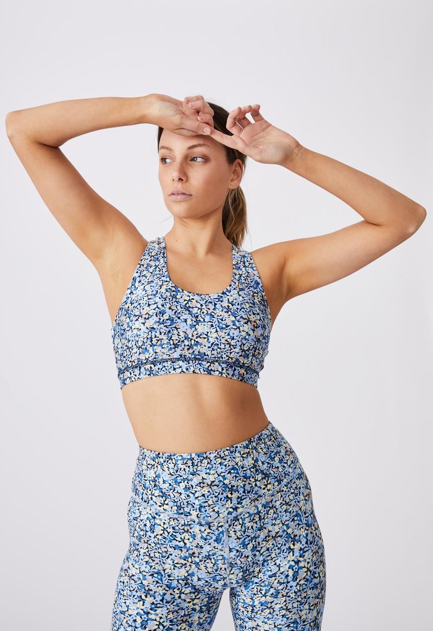 Cotton On - Workout cut out crop - ditsy camo blue