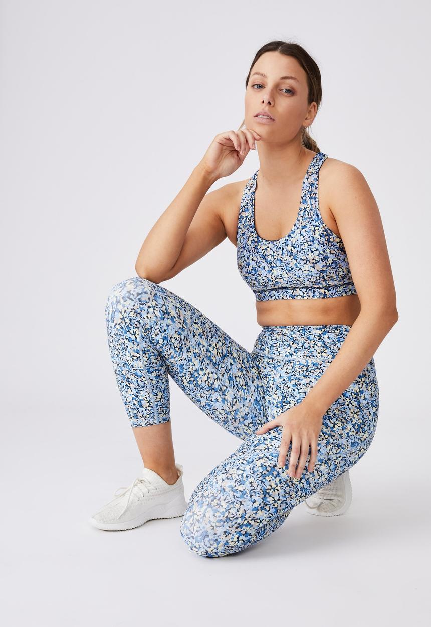 Cotton On - Workout cut out crop - ditsy camo blue