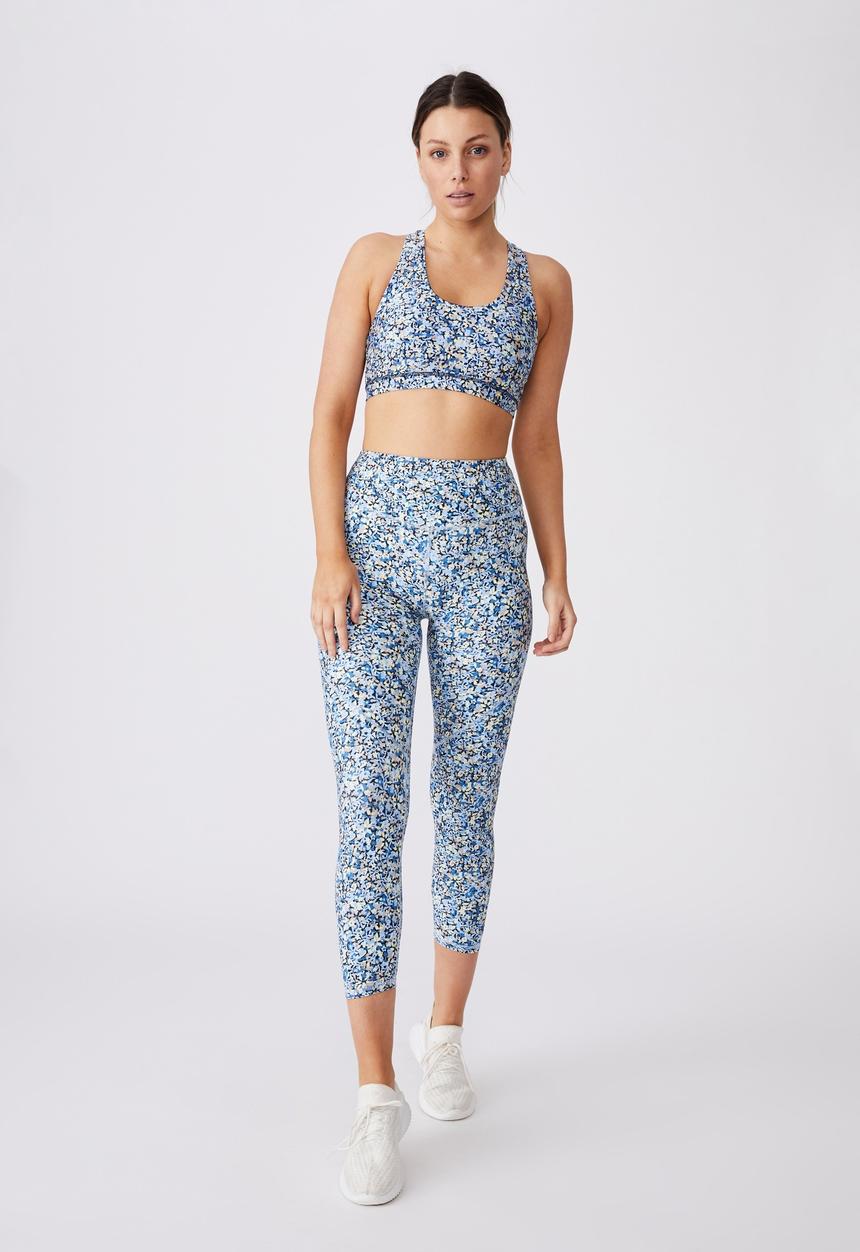 Cotton On - Workout cut out crop - ditsy camo blue