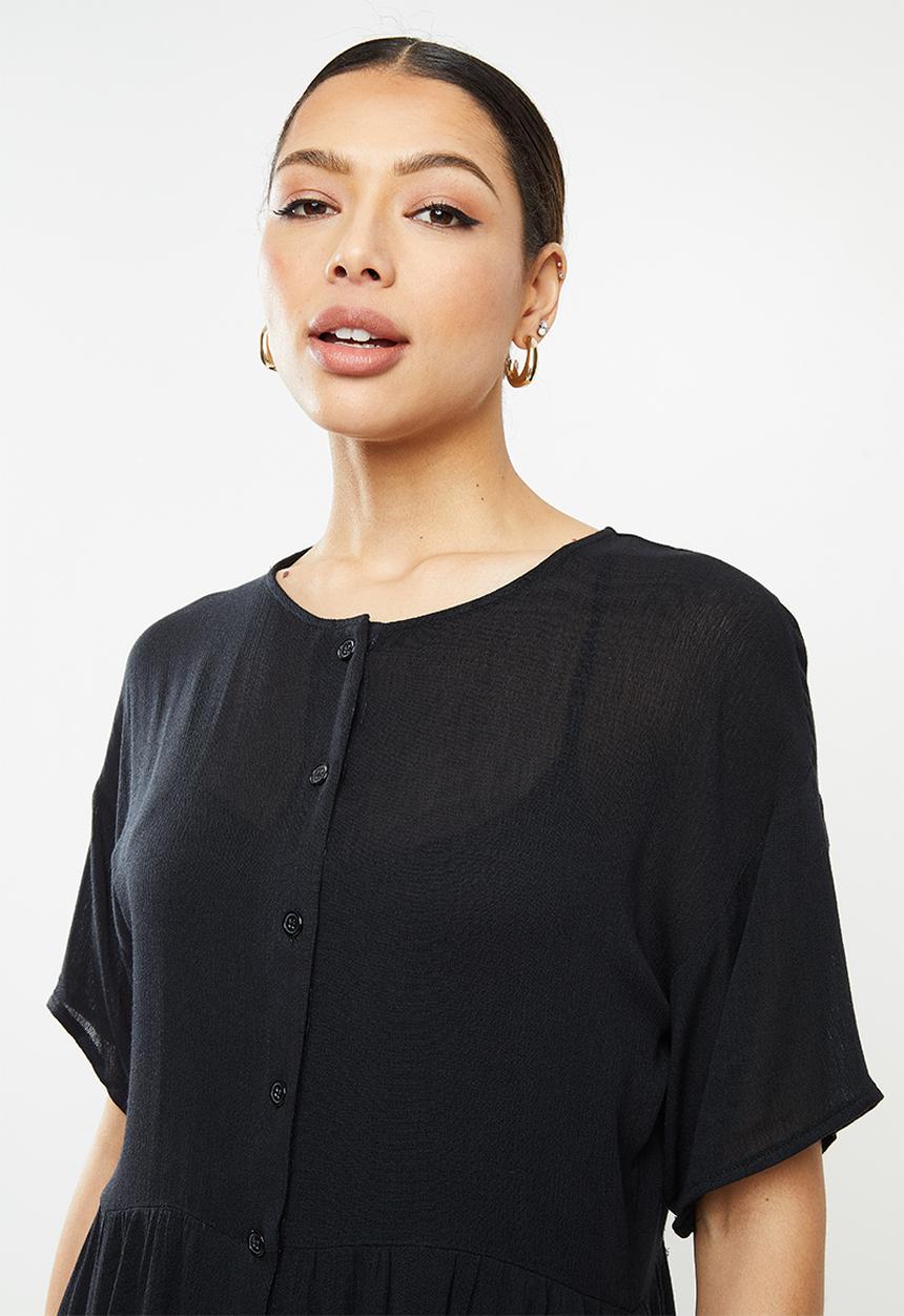 Missguided - Crinkle viscose button through playsuit - black