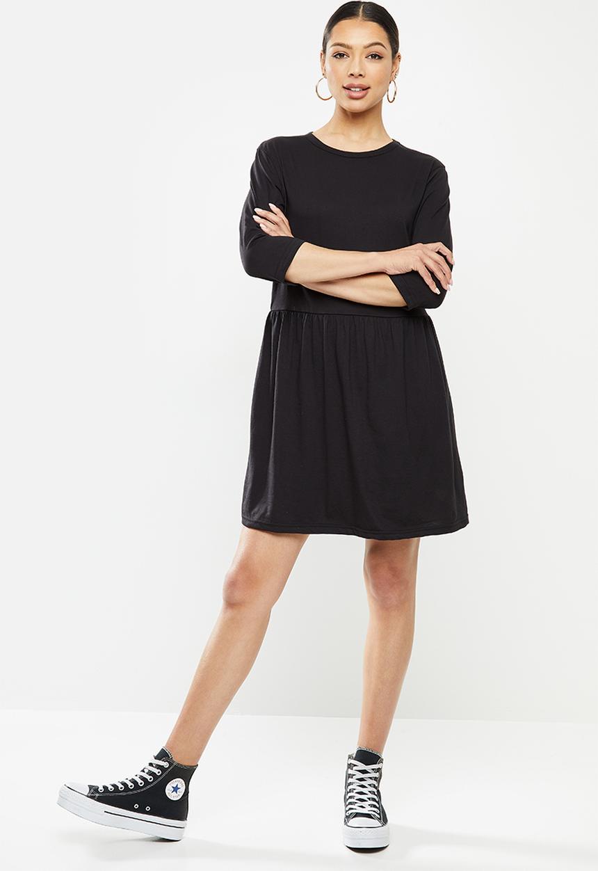 Missguided - Basic jersey smock dress long sleeve - black