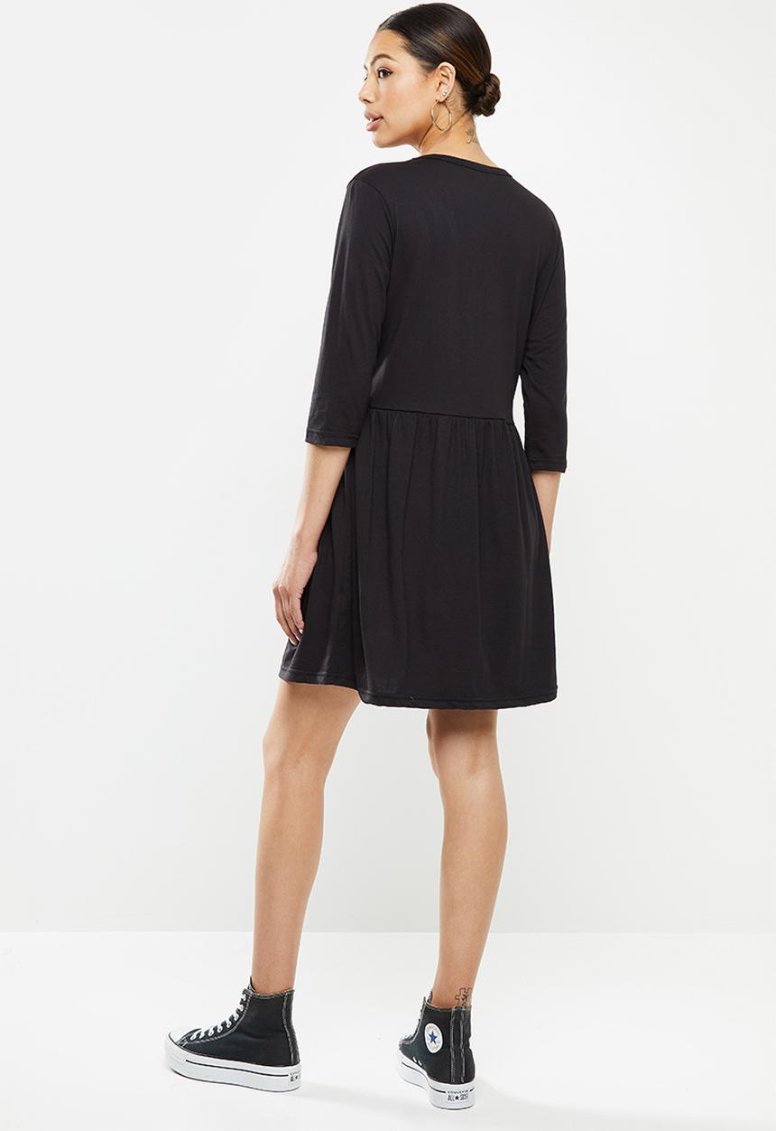 Missguided - Basic jersey smock dress long sleeve - black