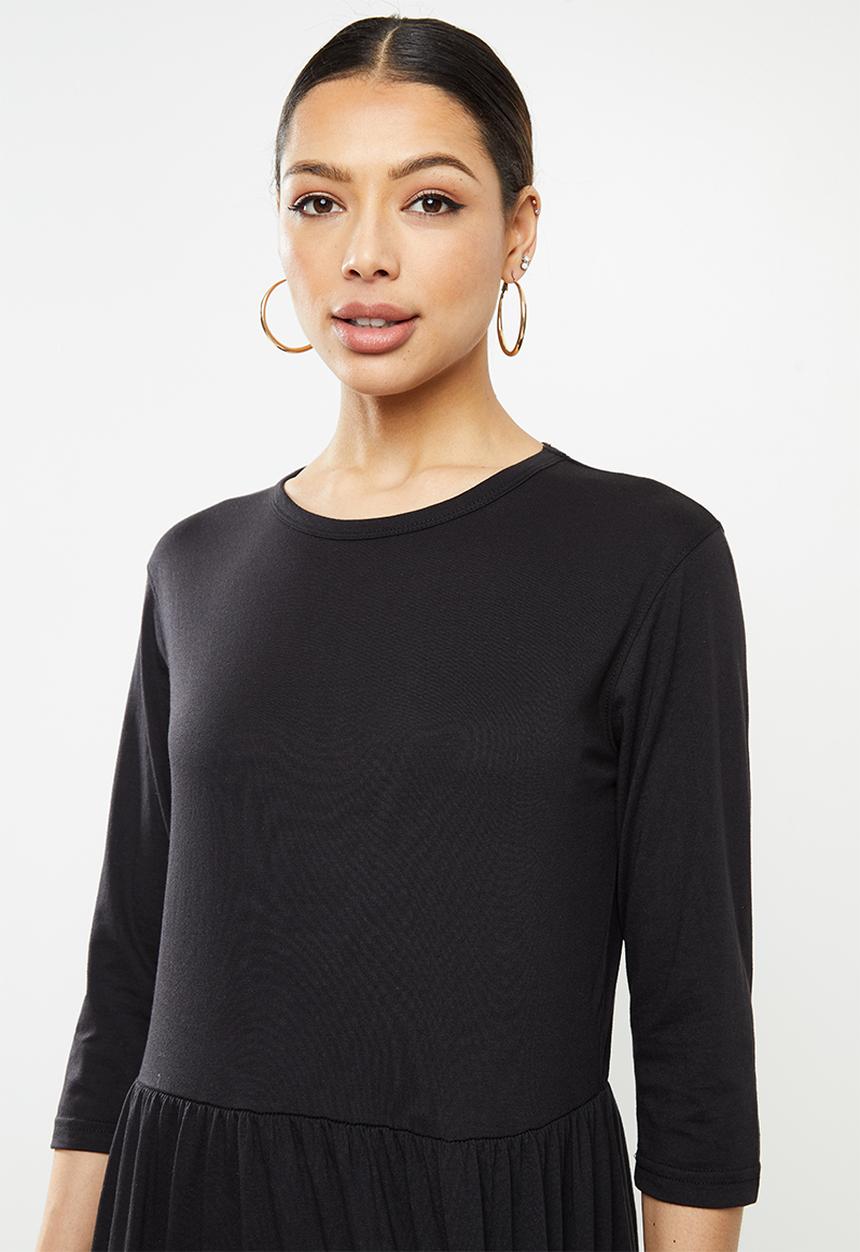Missguided - Basic jersey smock dress long sleeve - black