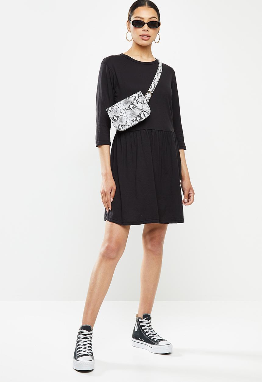 Missguided - Basic jersey smock dress long sleeve - black