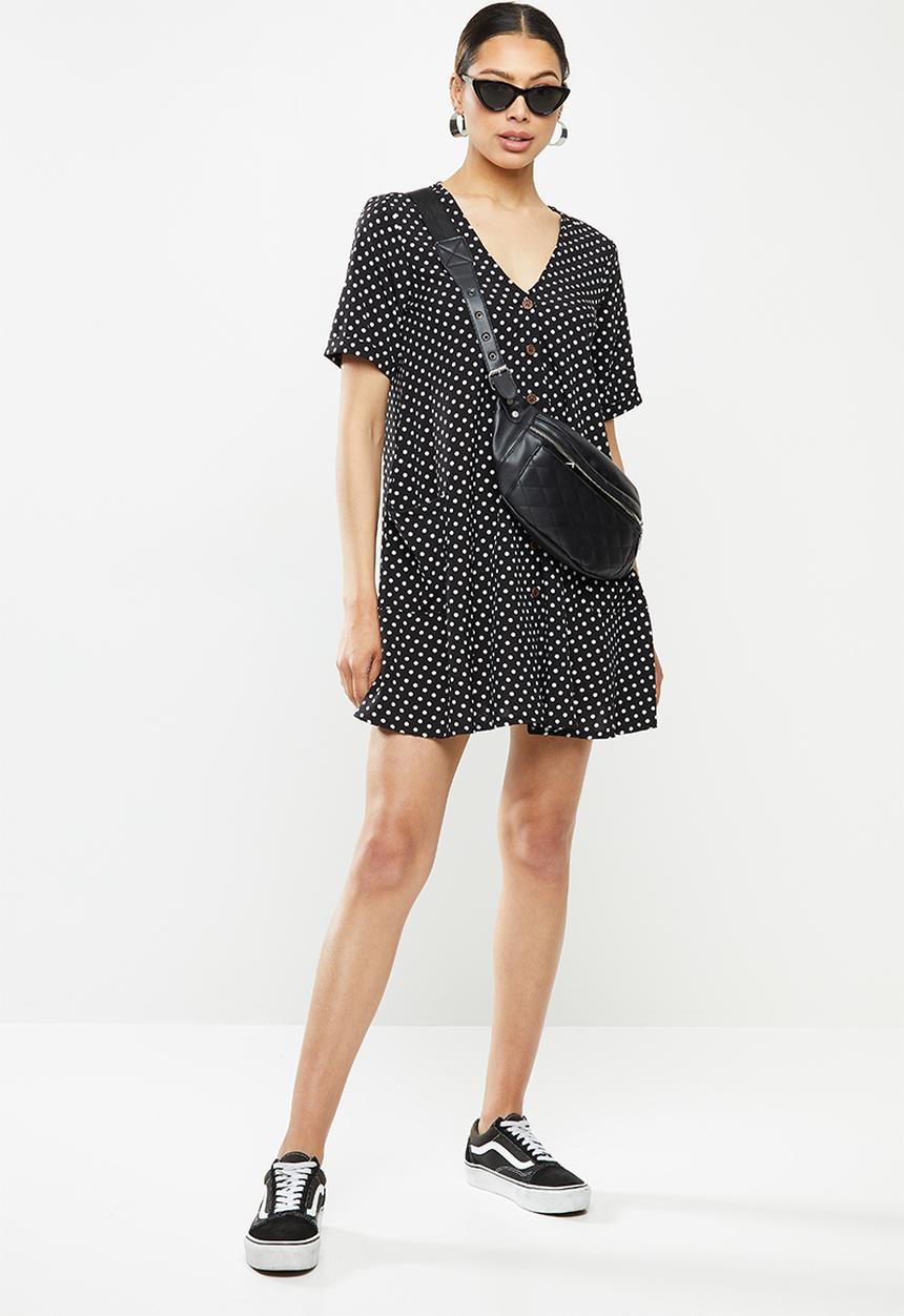 Missguided - Button thru smock dress polka dot - black & white