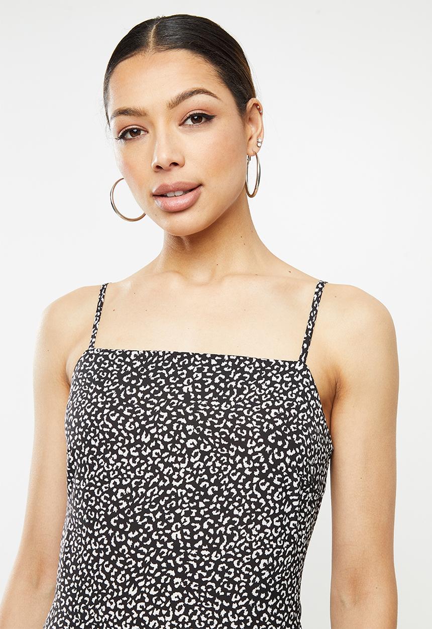 Missguided - Cami tie back aline dress leopard - black & white 