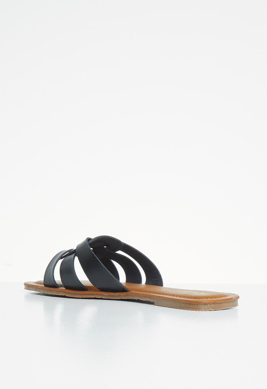POLO - Hanna 3 strap flat sandal - black