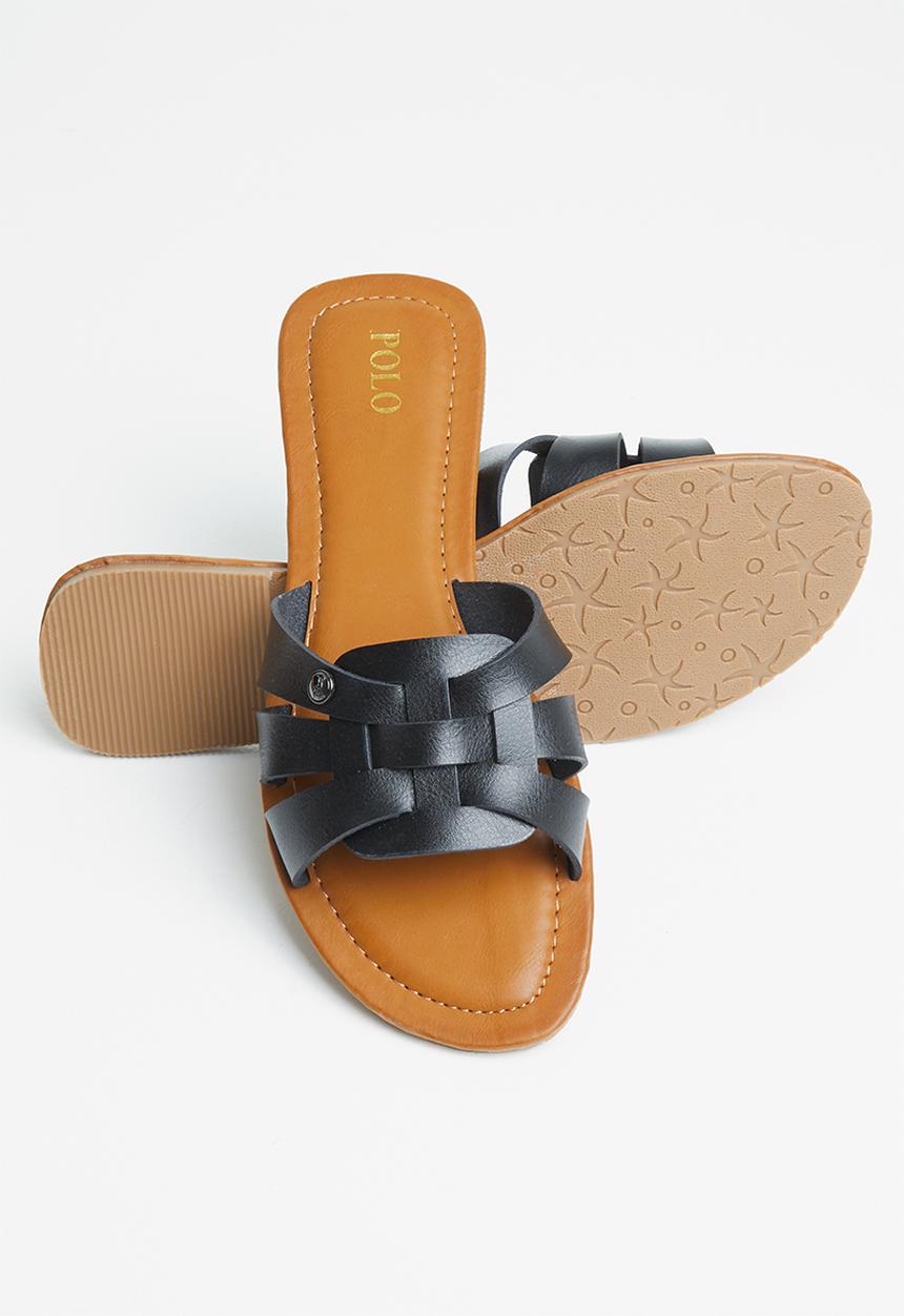 POLO - Hanna 3 strap flat sandal - black