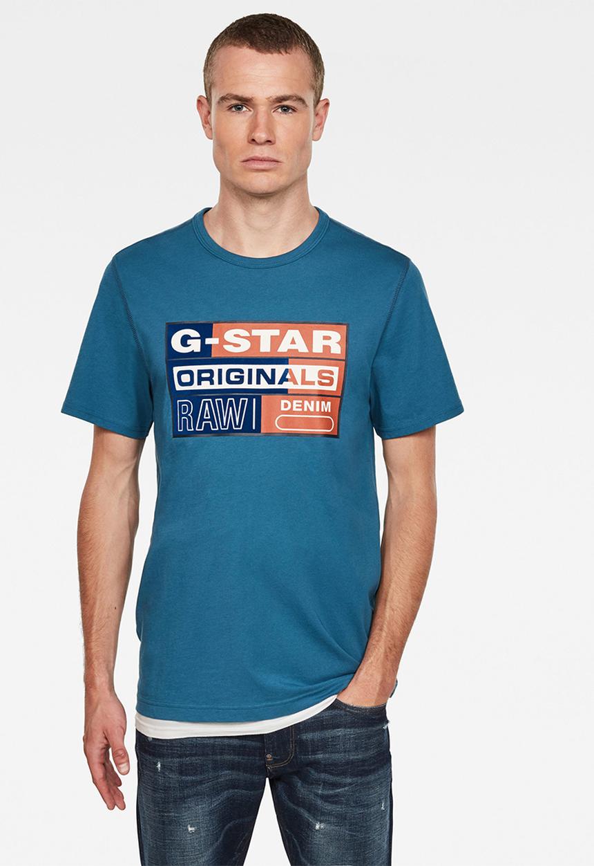 G-STAR - Originals flock logo tee - cricket blue