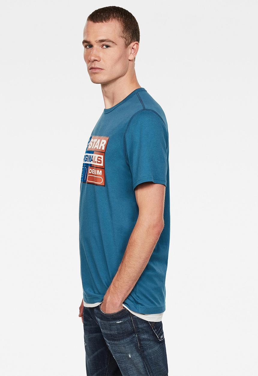 G-STAR - Originals flock logo tee - cricket blue