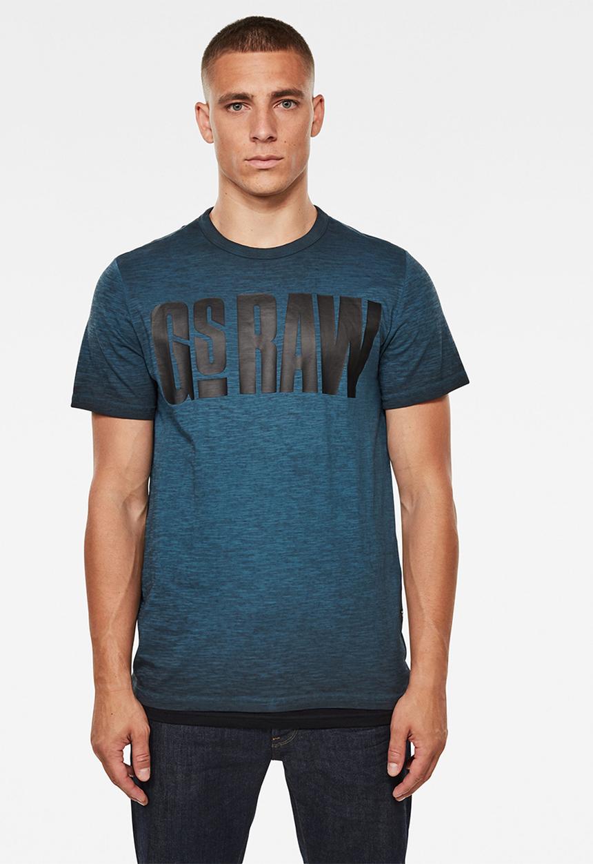 G-STAR - Double dye logo + r tee - blue & black 