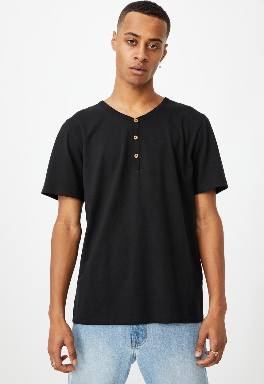 Cotton On - Essential henley T-shirt - black