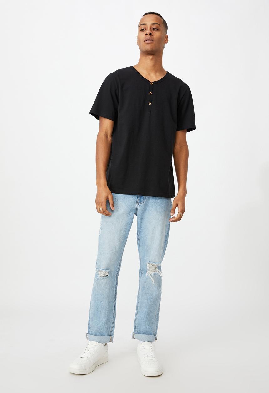 Cotton On - Essential henley T-shirt - black