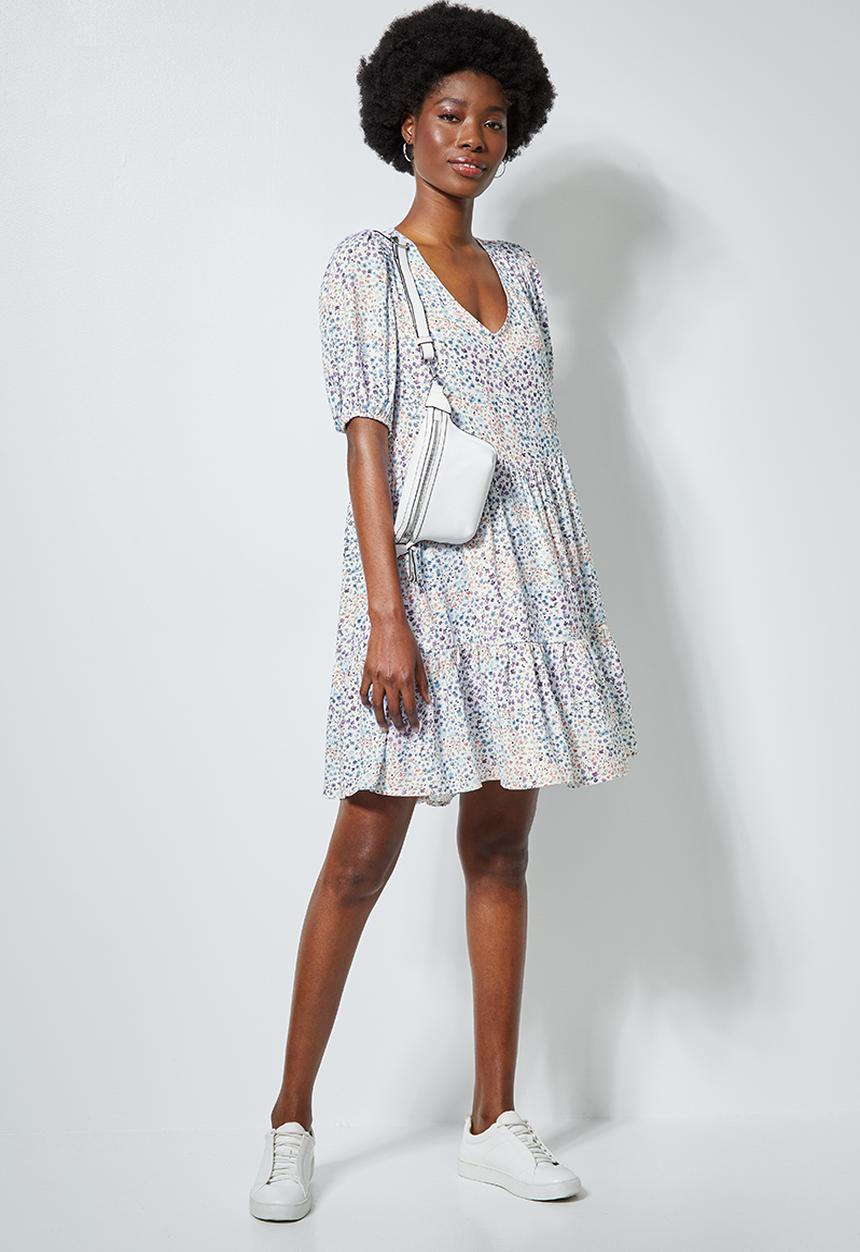 Superbalist - Tie back v-neck dress with tier - multi