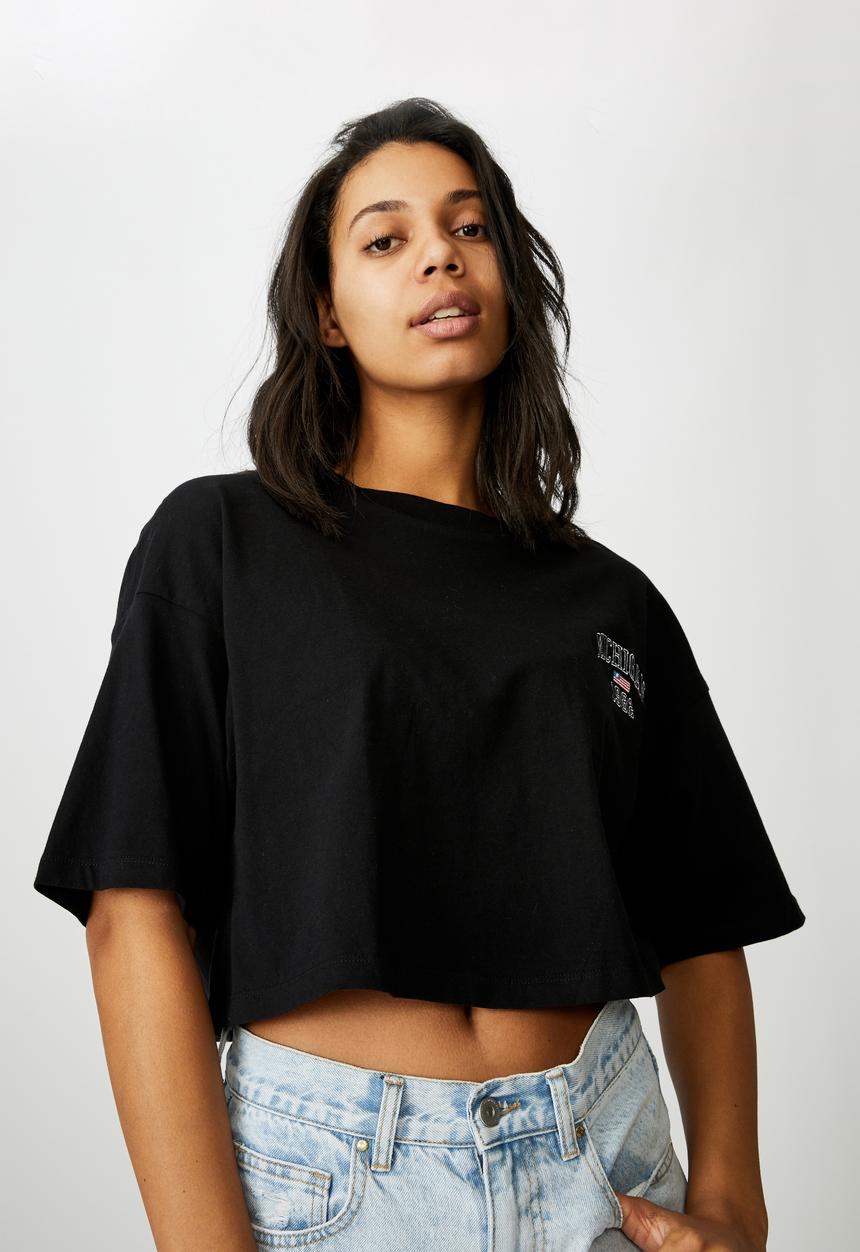 Cotton On - Chopped boyfriend tee - black