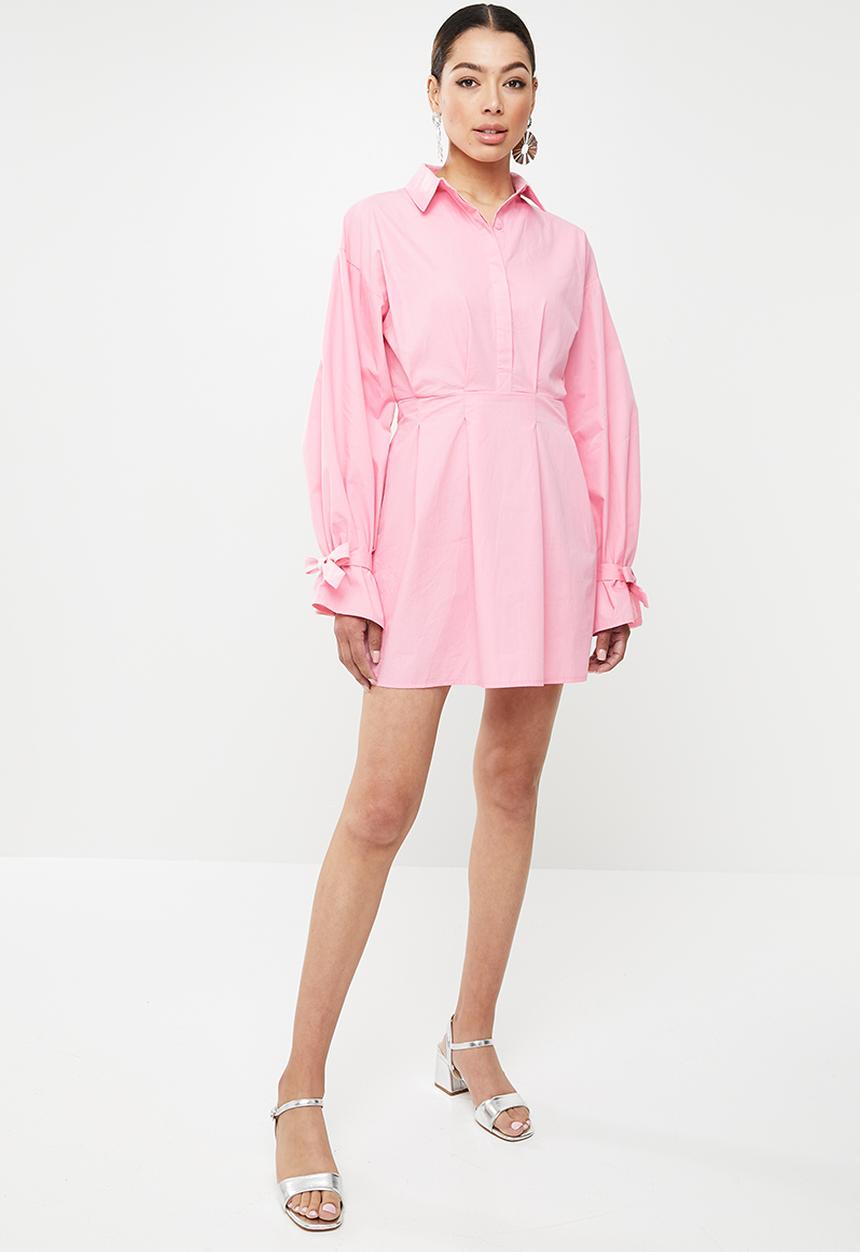 Missguided - Pleated cuff skater shirt dress - pink