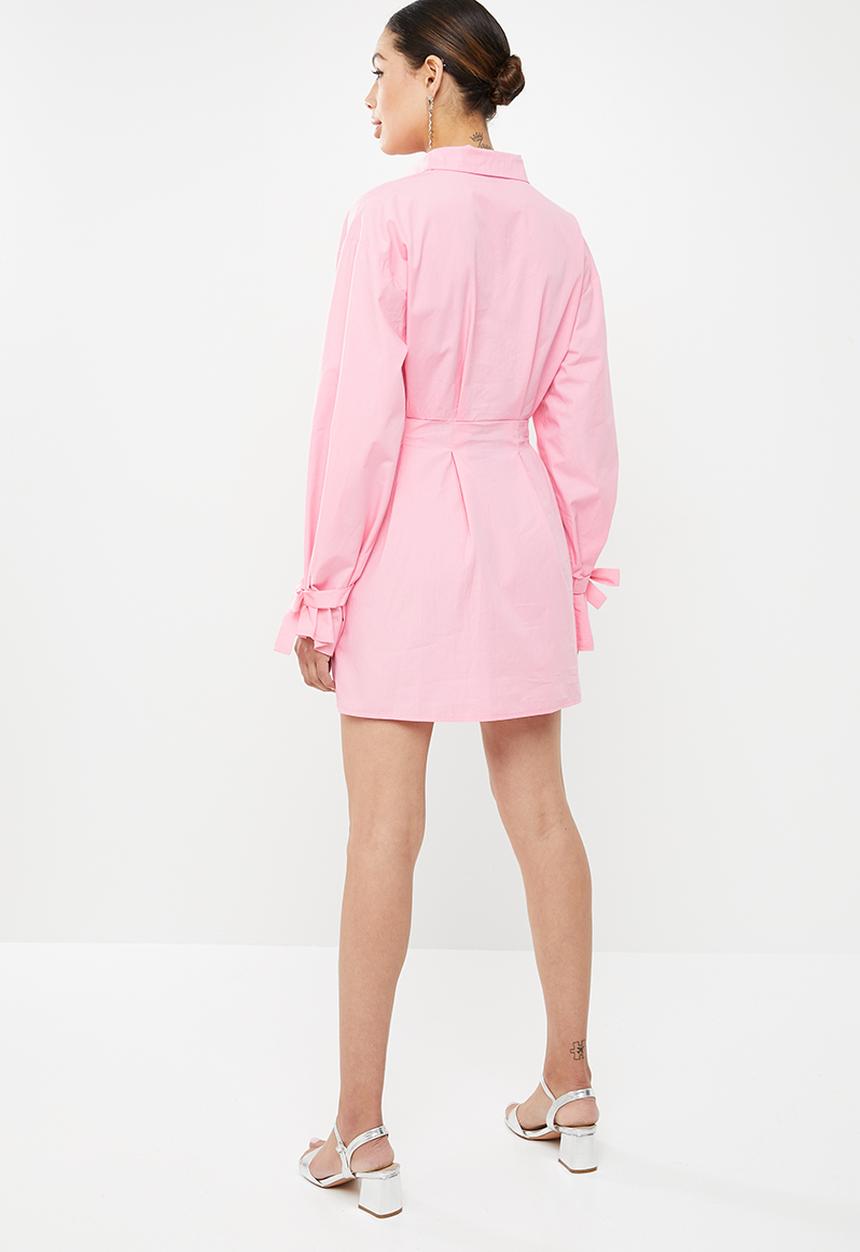 Missguided - Pleated cuff skater shirt dress - pink