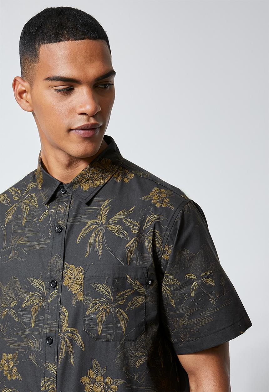 Superbalist - Theo regular fit pattern shirt - black & brown 
