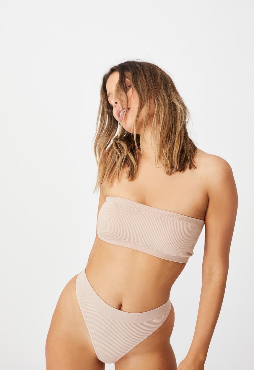 Cotton On - Seamfree rib bandeau - new latte