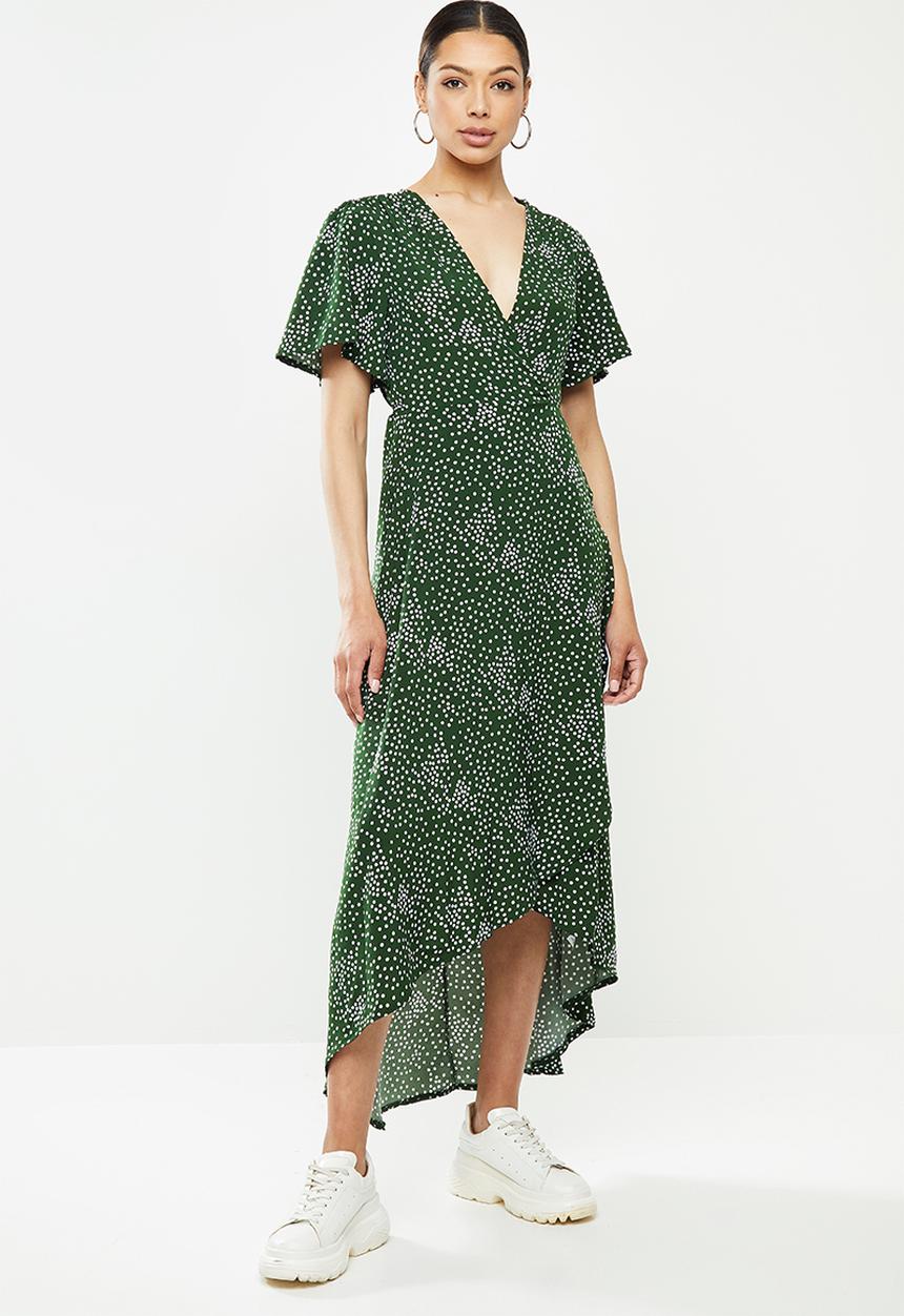 Missguided - High low wrap midi dress short sleeve - green 