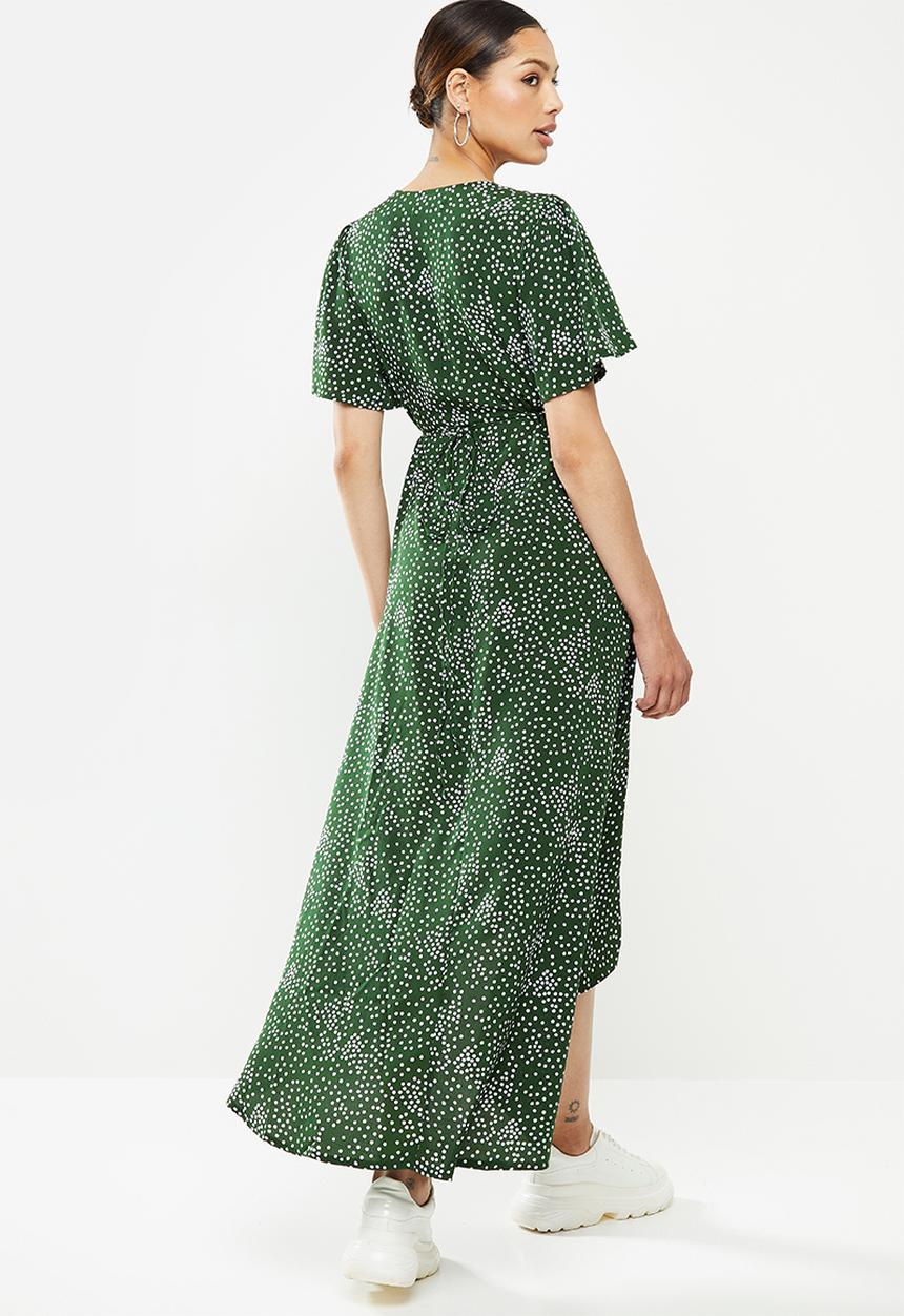 Missguided - High low wrap midi dress short sleeve - green 