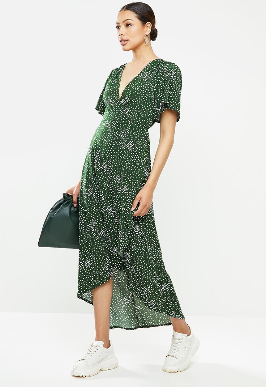 Missguided - High low wrap midi dress short sleeve - green 