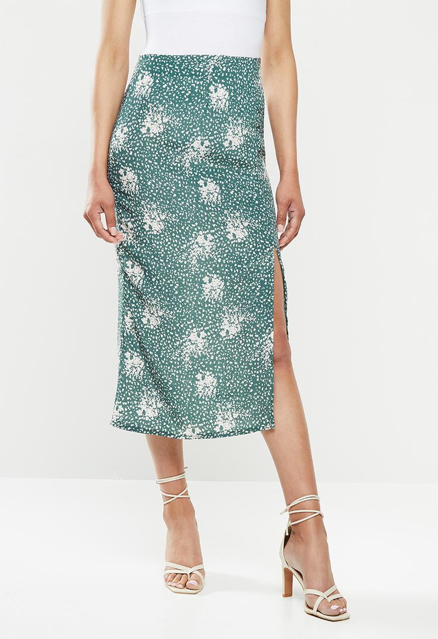 Missguided - Green printed midi slip skirt - green