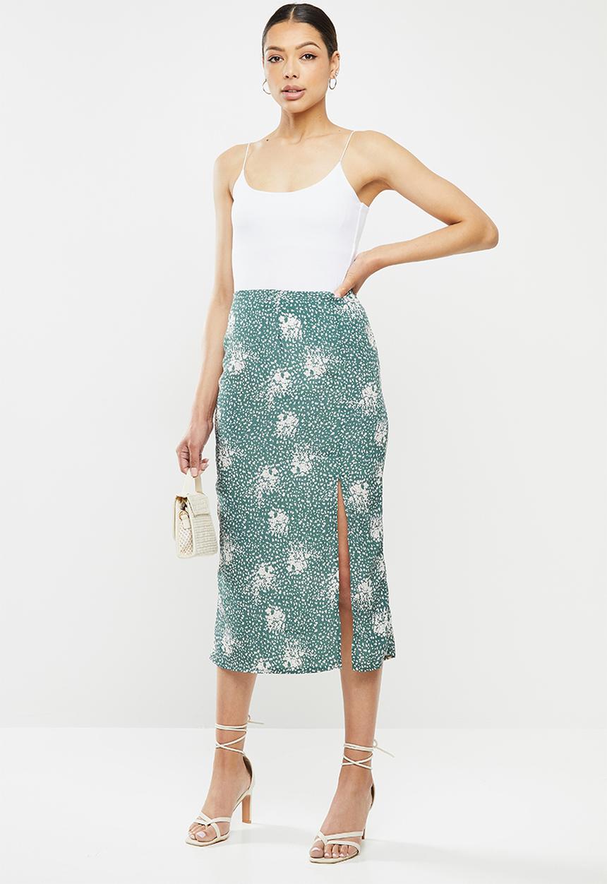 Missguided - Green printed midi slip skirt - green