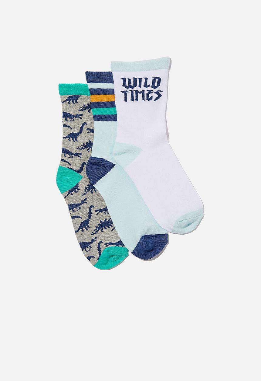 Cotton On - Kids 3 pack crew sock - wild time dinos