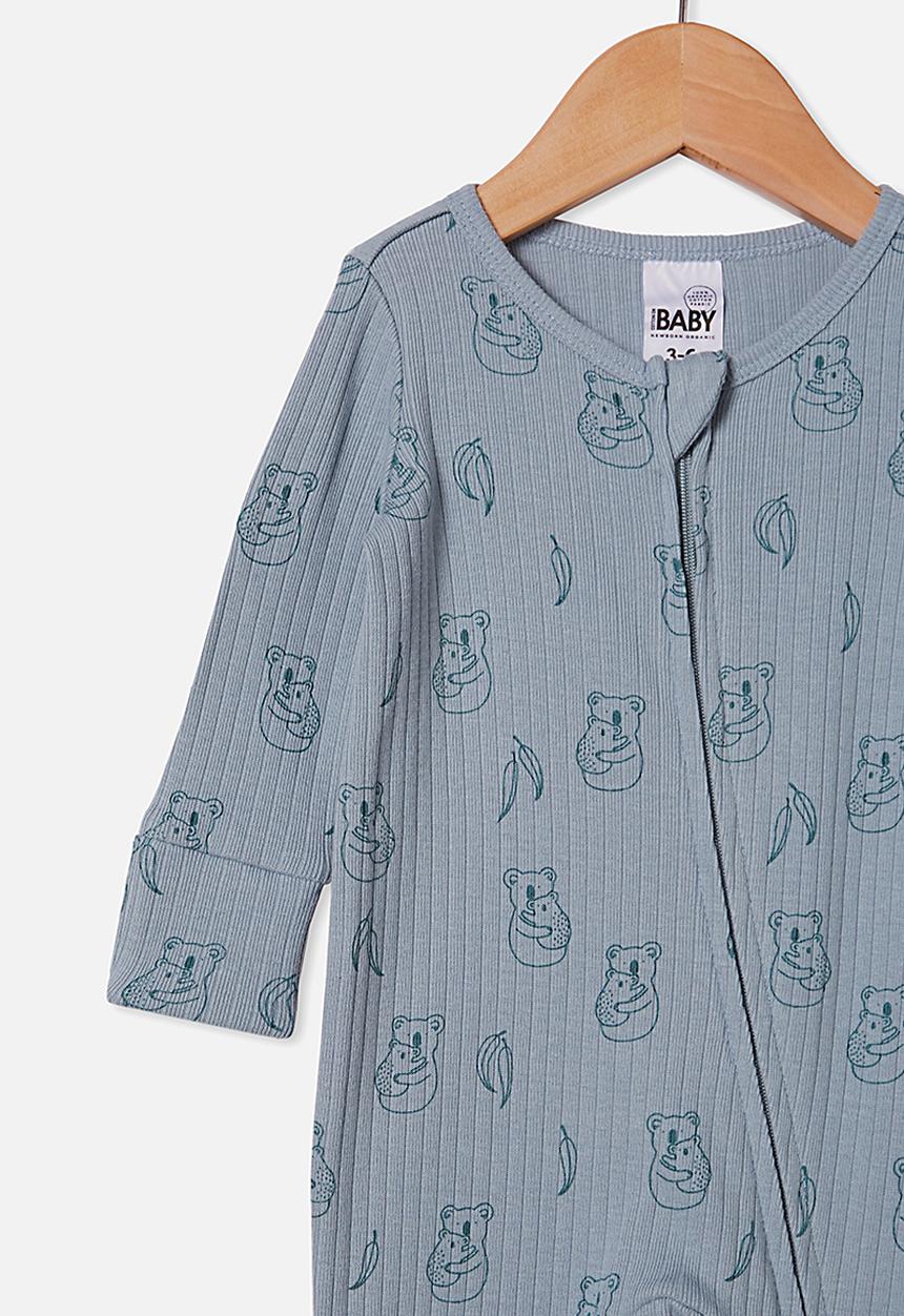 Cotton On - Organic newborn zip through romper - rain cloud cuddly koala