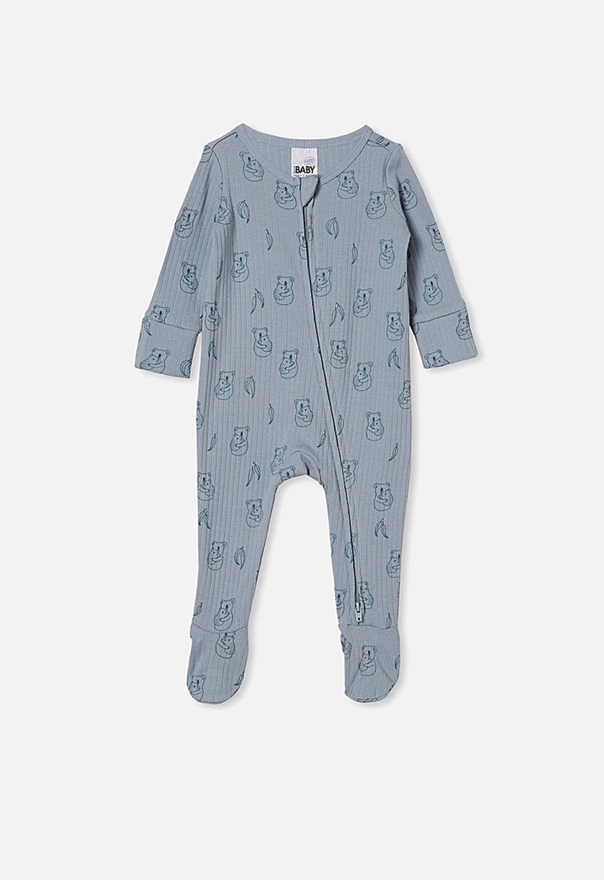Cotton On - Organic newborn zip through romper - rain cloud cuddly koala
