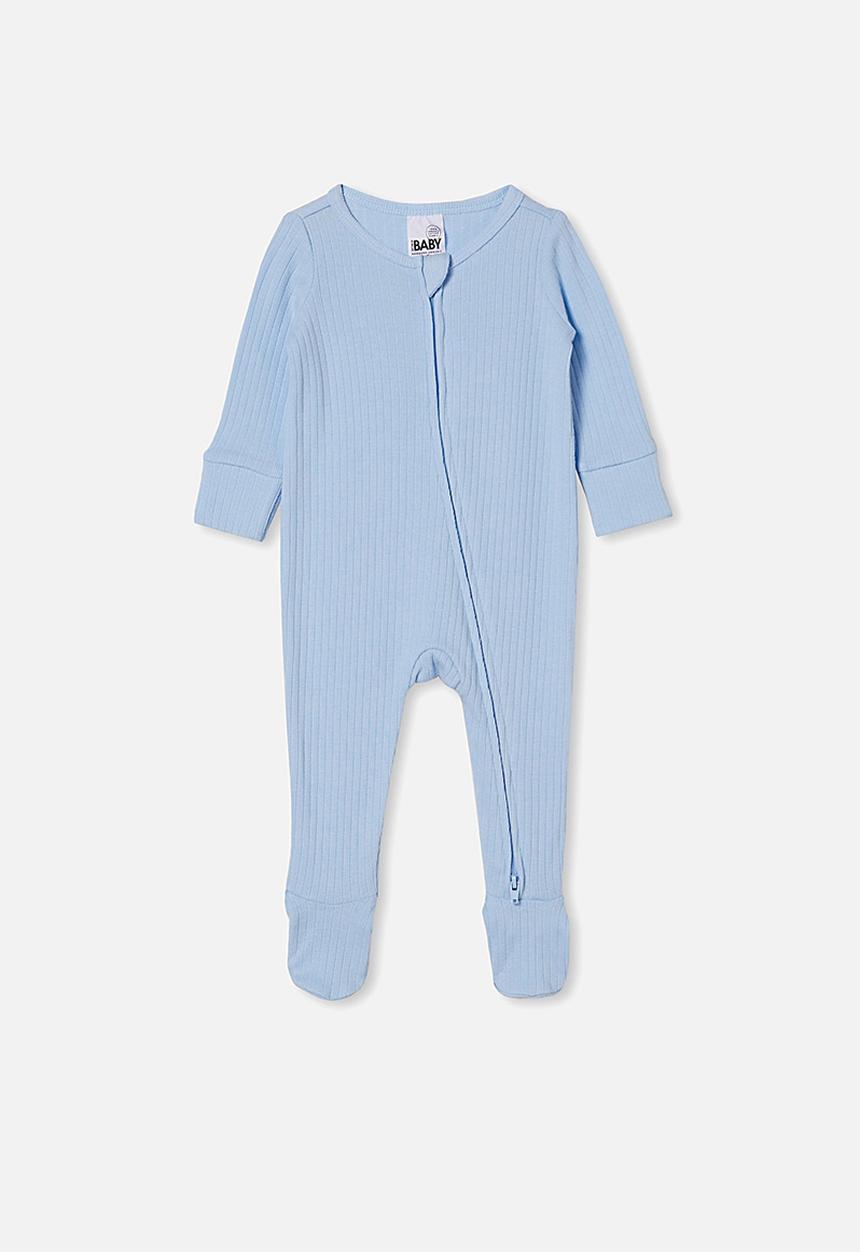 Cotton On - Organic newborn zip through romper - white water blue