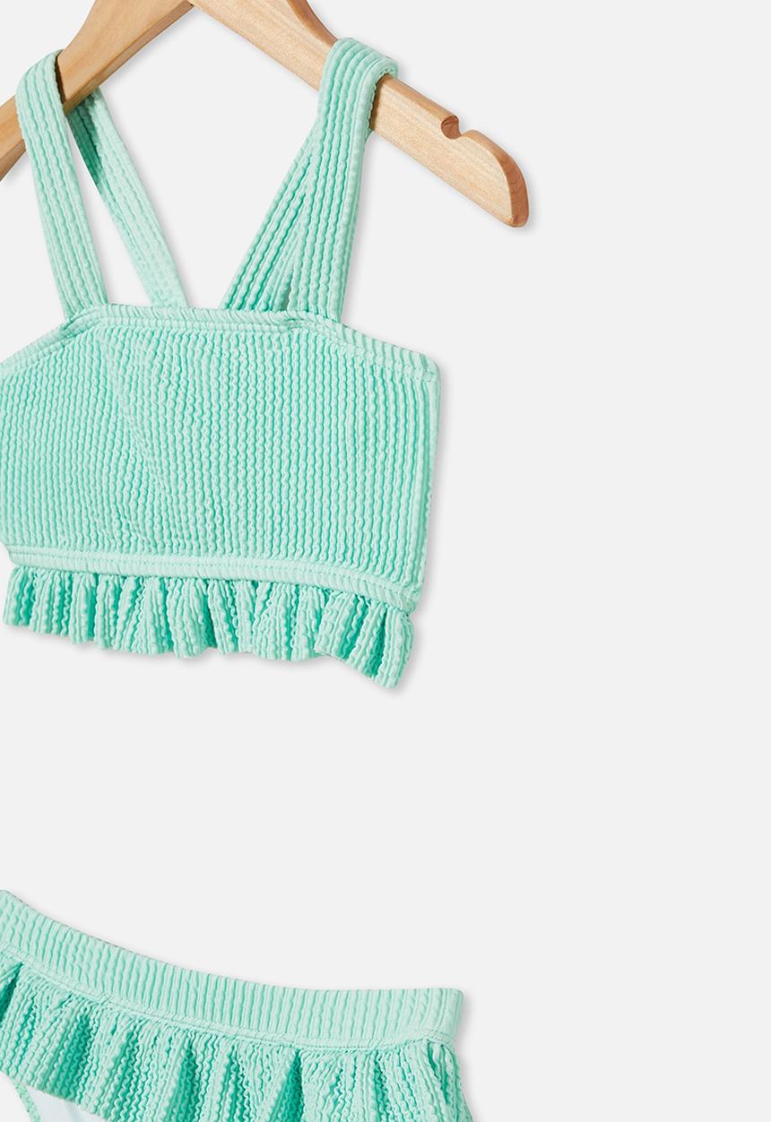 Cotton On - Polly rib ruffle tankini - mint breeze
