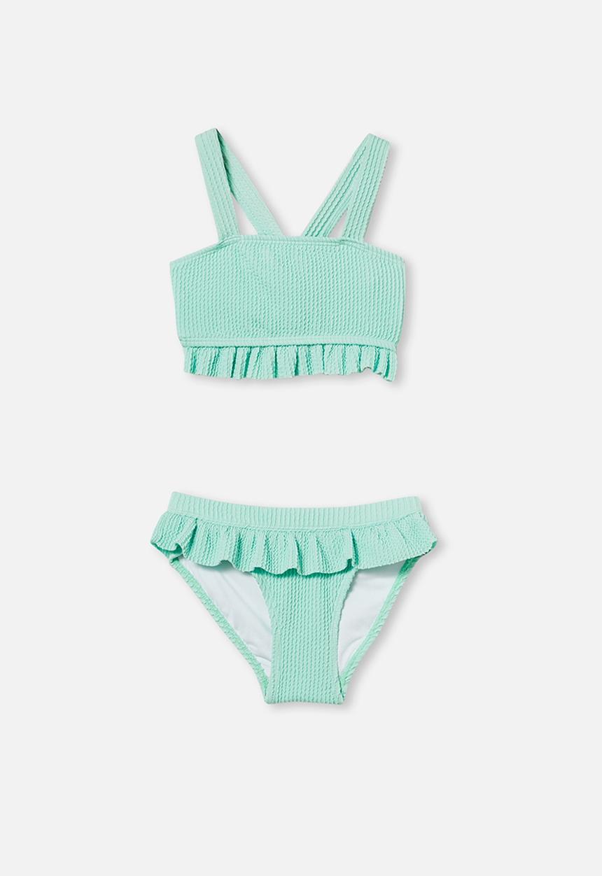 Cotton On - Polly rib ruffle tankini - mint breeze