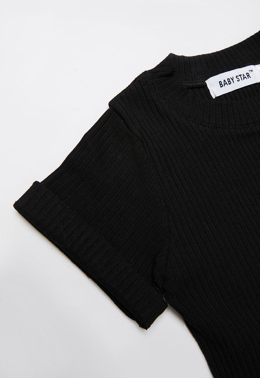 Baby Star - Ribbed tee & stripe shorts set - black & white